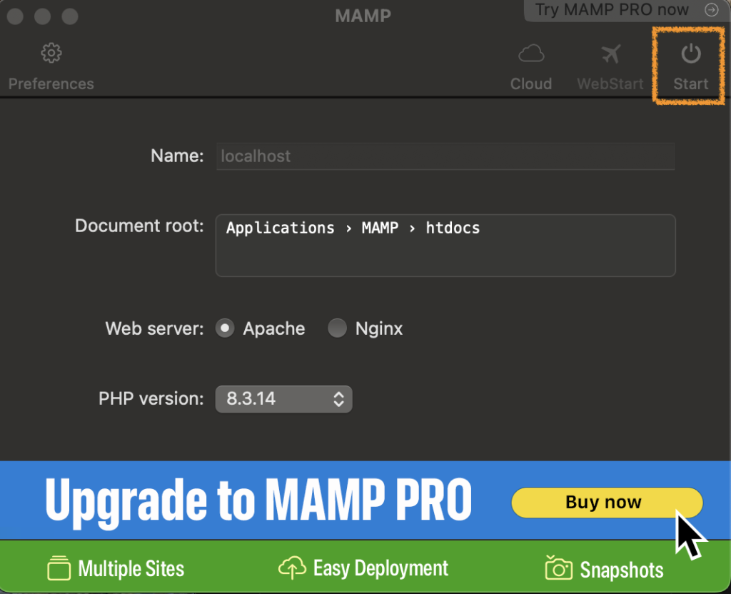MAMP起動