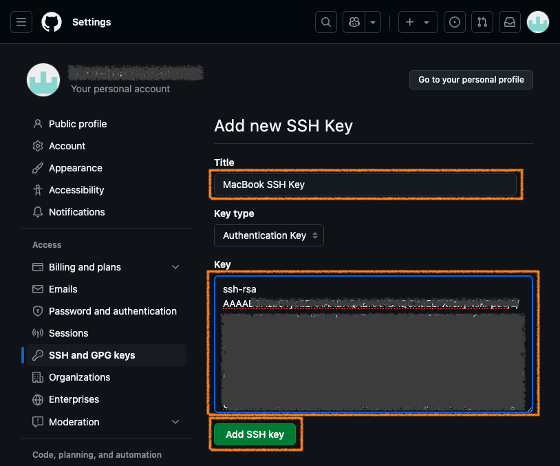 Add new SSH Key